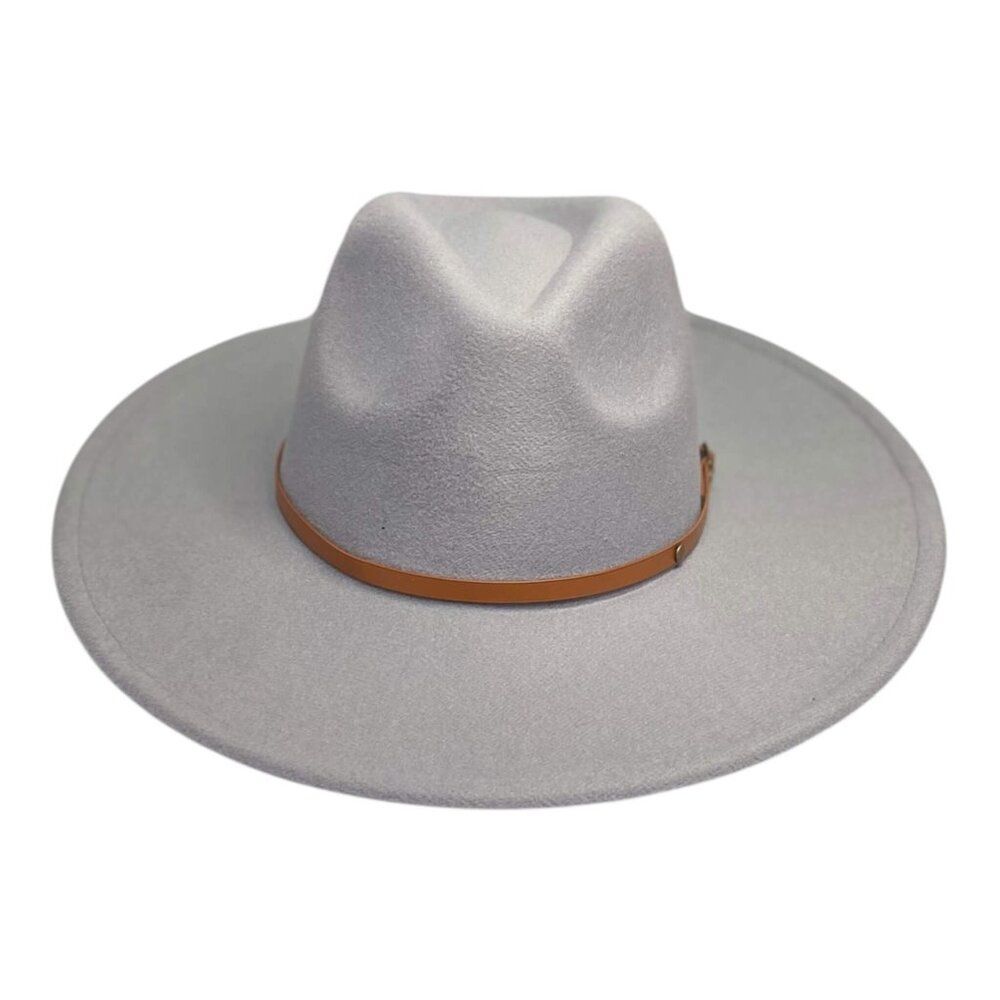 Gray Wide Brim Tall Crown Buckle Band Fedora Fashion Hat NEW